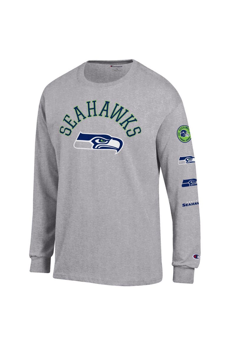Men's Champion  Heather Gray Seattle Seahawks Seal Long Sleeve T-Shirt, Alternate, color, Heather Gray