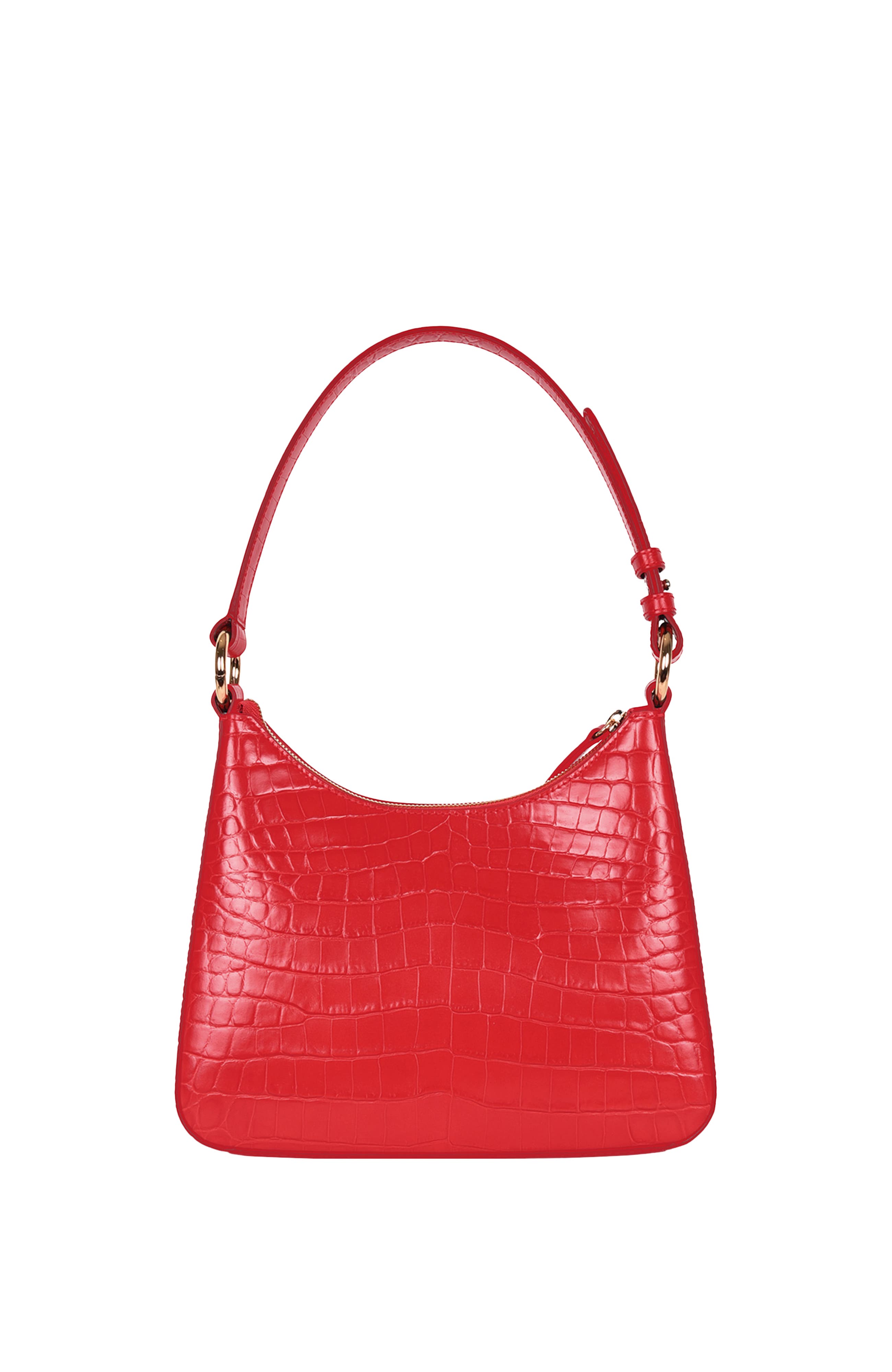 HYER GOODS Upcycled Leather Medium Shoulder Bag in Bright Red Croco 