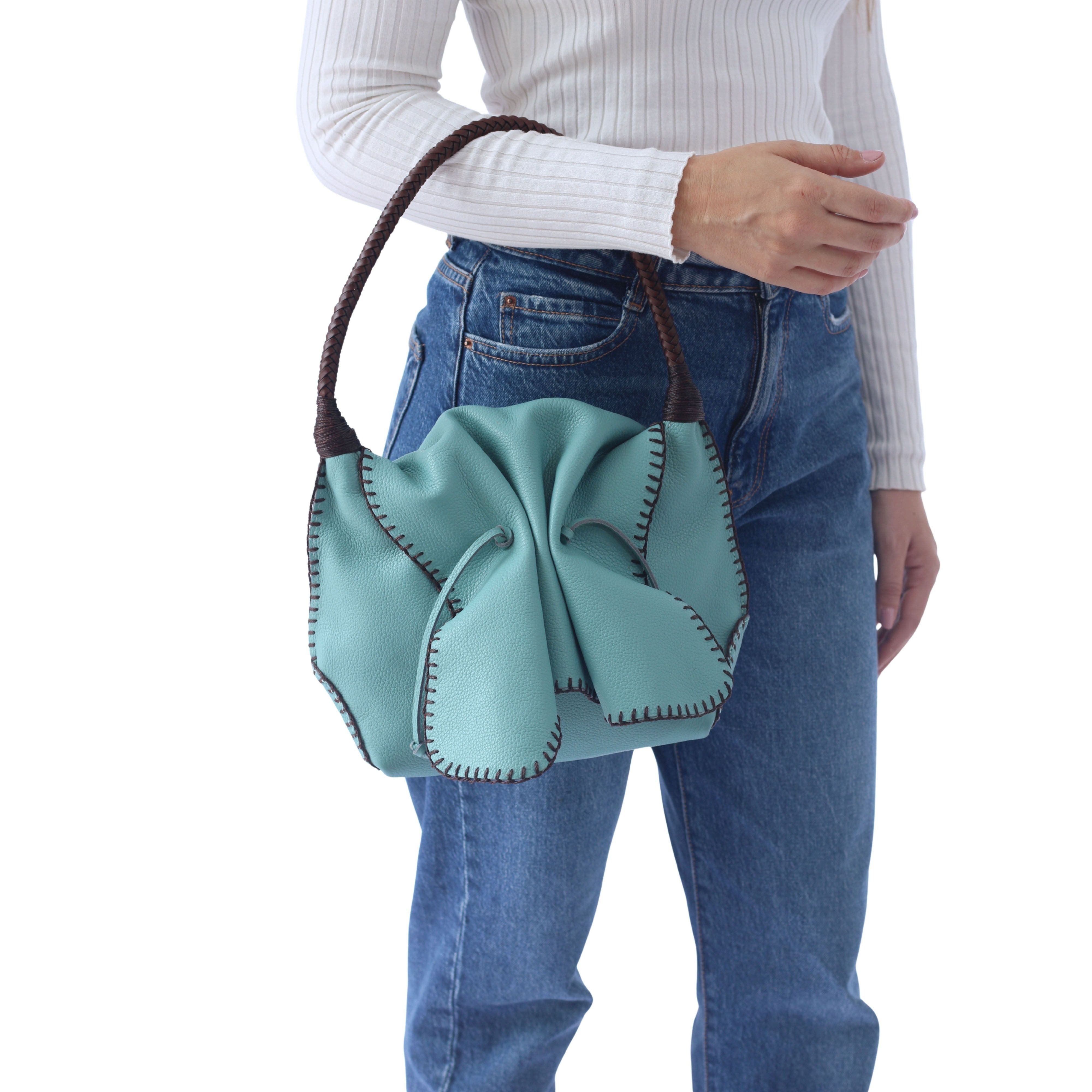Carlos Falchi Shoulder Butterfly Top Grain Leather Bag, Alternate, color, Caribbean  Teal