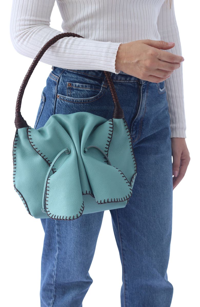 Carlos Falchi Shoulder Butterfly Top Grain Leather Bag, Alternate, color, Caribbean Teal