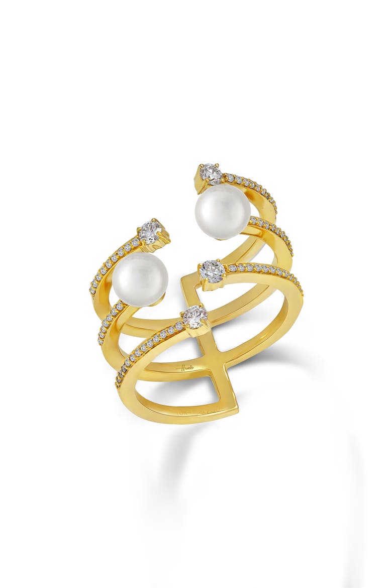 Spectrum Three-Row Pearl Ring, Main, color, YELLOW GOLD