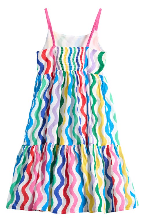 Shop Mini Boden Kids' Stripe Tiered Cotton Sundress In Multi Wave