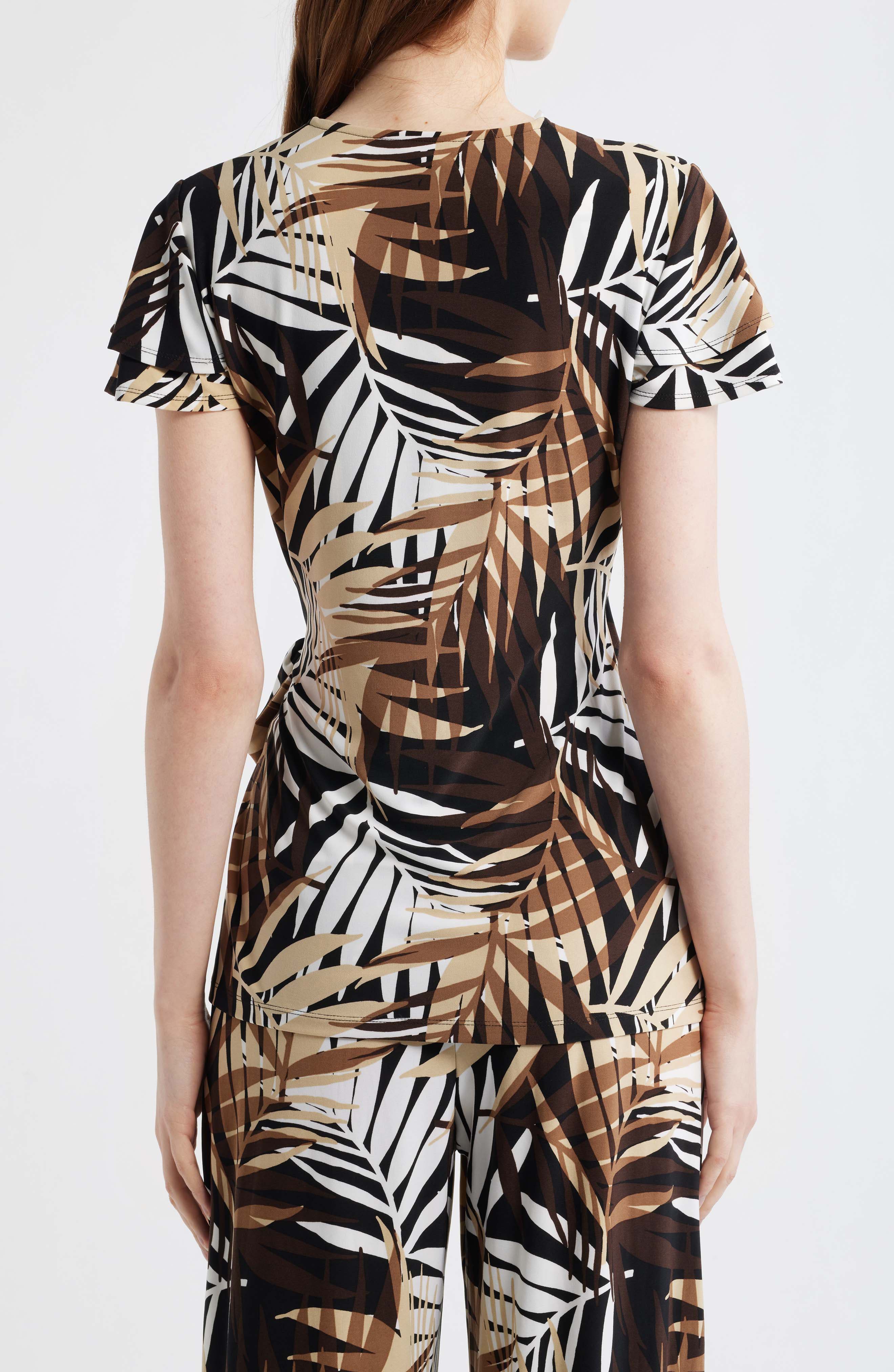 Leo Print Flutter Sleeve Wrap Top - image 2