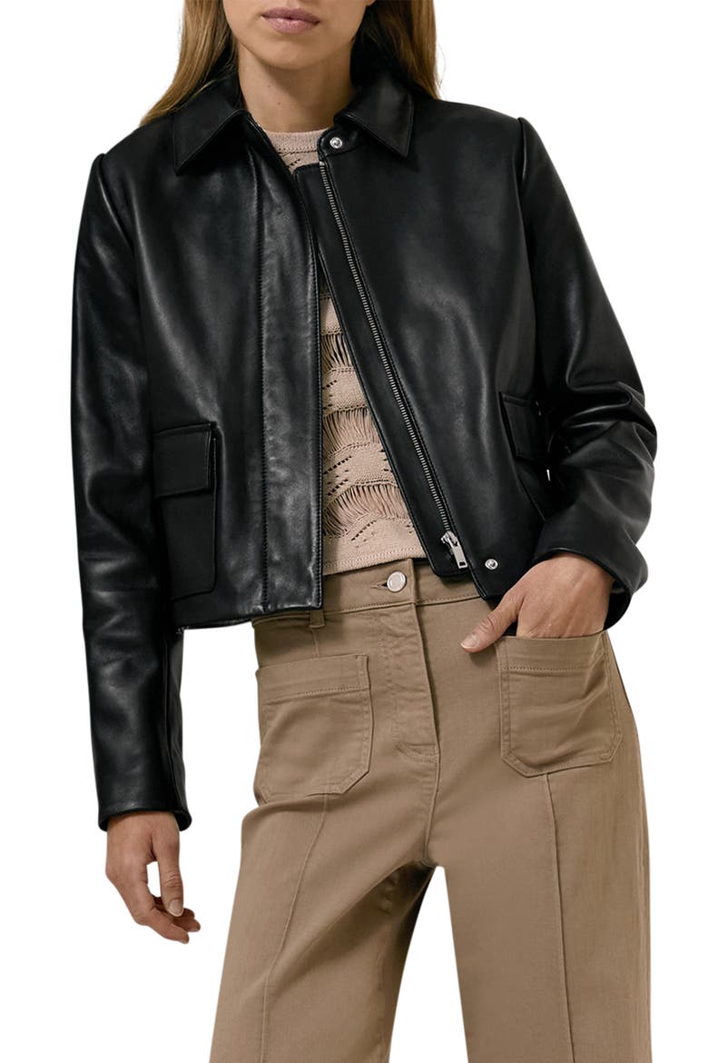 Drew Leather Jacket, Main, color, BLACK