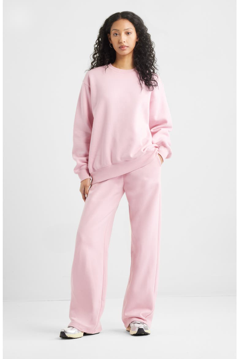 Fleece Detail Oversize Crewneck Sweatshirt, Alternate, color, PINK CAMEO