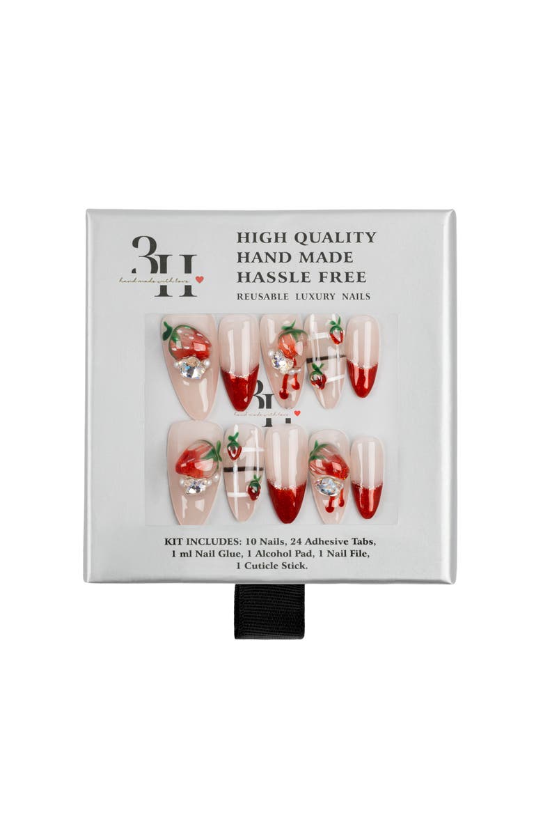 Strawberry Glaze Luxury Handmade Press on Nails, Main, color, Red