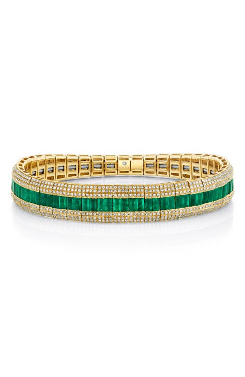 Scales Emerald & Diamond Pavé Stretch Bracelet
