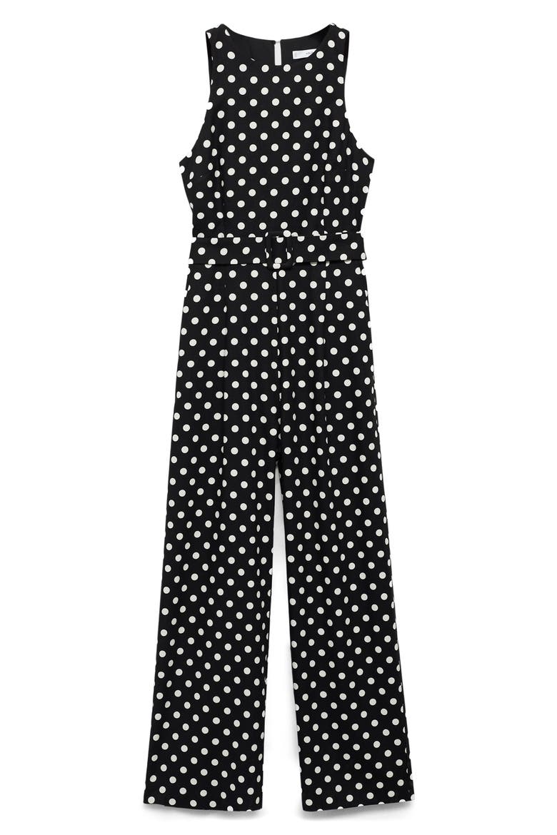Sleeveless Polka Dot Linen Blend Jumpsuit, Main, color, BLACK
