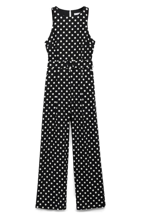 Sleeveless Polka Dot Linen Blend Jumpsuit (Regular & Plus)