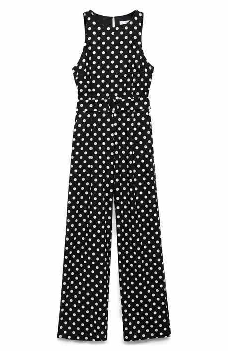 MANGO Sleeveless Polka Dot Linen Blend Jumpsuit