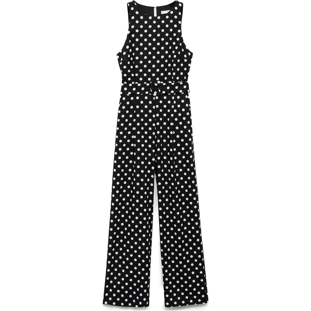 Mango Sleeveless Polka Dot Linen Blend Jumpsuit In Black