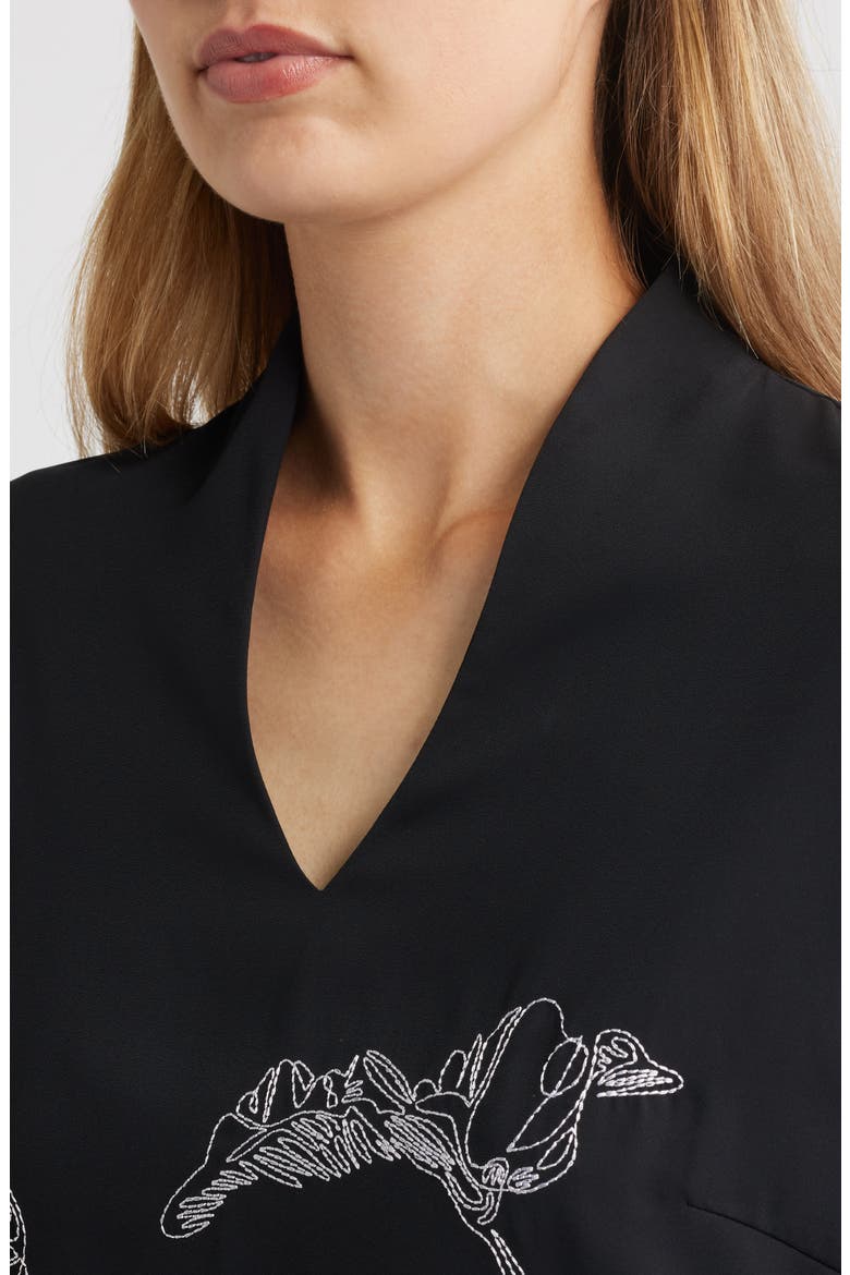 Embroidered Crêpe de Chine Stand Collar Tunic, Alternate, color, BLACK/ WHITE