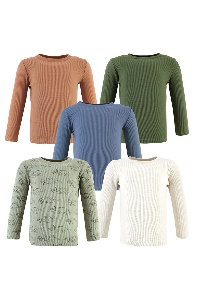Warm Long-Sleeve T-Shirt Collection 5-Pack, Main, color, Sage Dinosaur