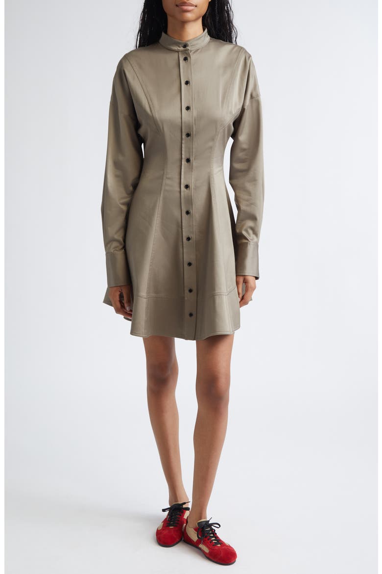 Janan Long Sleeve Cotton Stretch Sateen Dress, Main, color, DARK FLAX