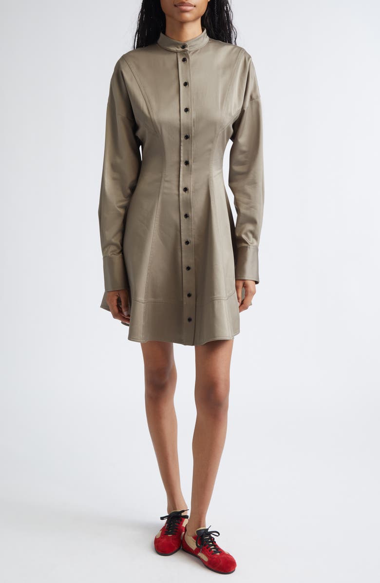 Proenza Schouler Janan Long Sleeve Cotton Stretch Sateen Dress, Main, color, Dark Flax