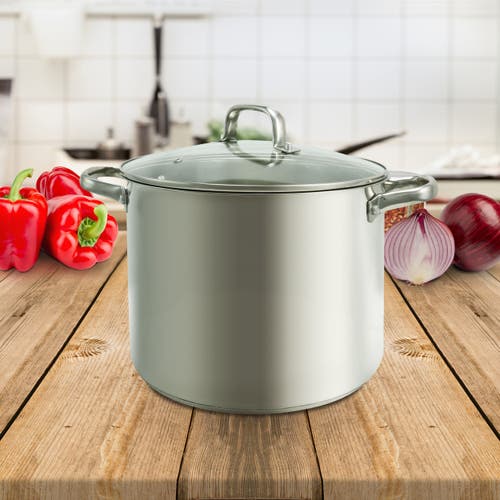 Oster Adenmore 12 Quart Stainless Steel Stock Pot With Tempered Glass Lid In Silver