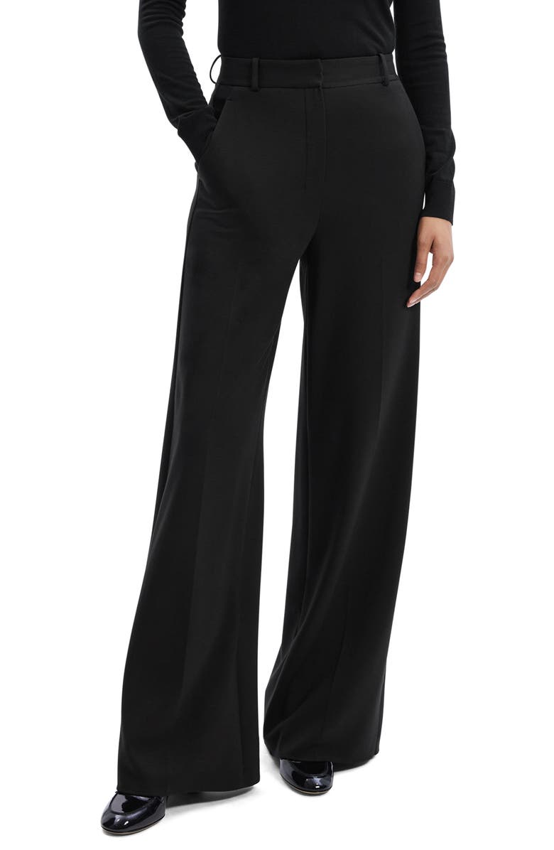 Theory High Waist Double Knit Wide Leg Pants, Main, color, Blk