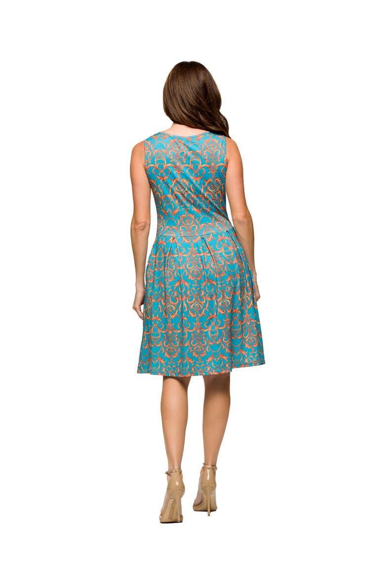 Maternity Sky Blue Sleeveless Pleated Knee Length Pocket Dress, Alternate, color, Blue Multi