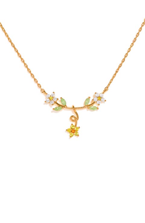 Golden Daisy Cubic Zirconia Pendant Necklace