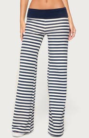 EDIKTED Fina Foldover Striped Flare Pants