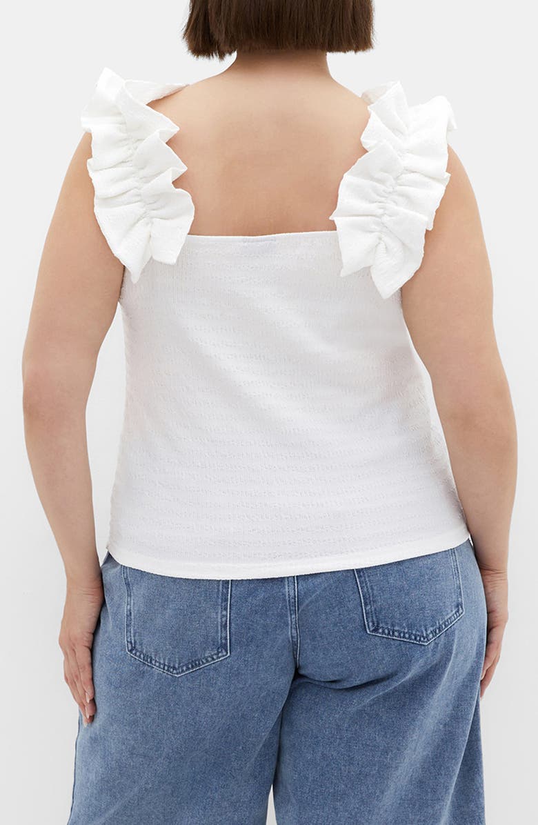 City Chic Aria Ruffle Smocked Tank, Alternate, color, Ivory