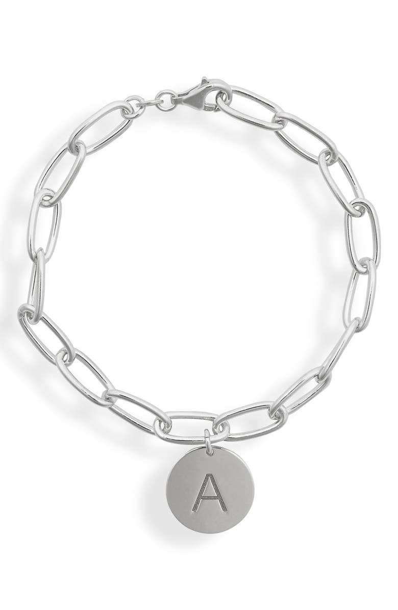 MESHMERISE Initial Disc Charm Bracelet, Main, color, White-A