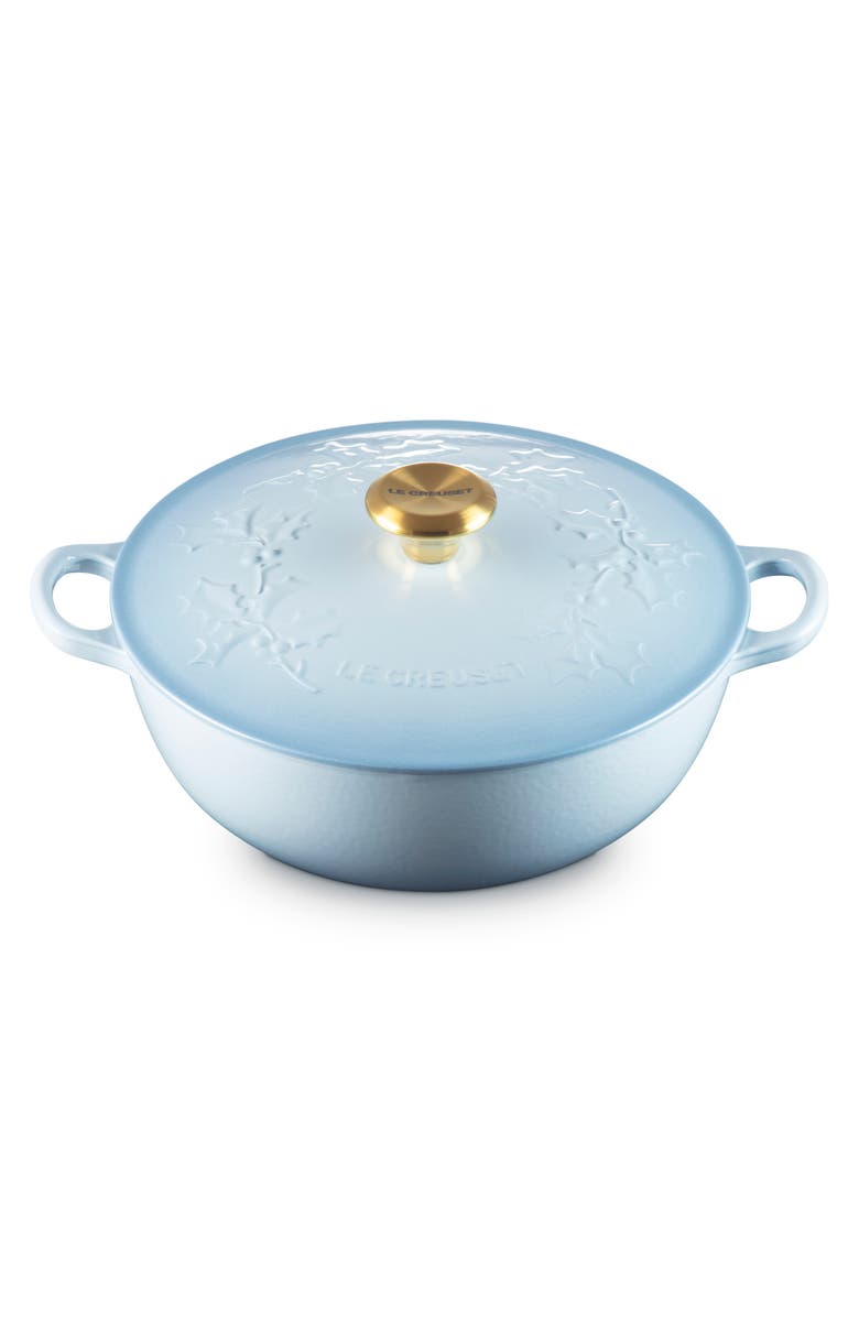 Le Creuset Holly Collection Traditional 4.5-Quart Enamel Cast Iron Dutch Oven with Lid, Alternate, color, Coastal Blue
