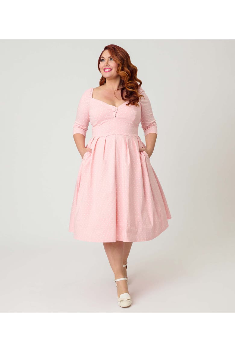Plus Size Woven Sweetheart Neckline Lamar Swing Dress, Main, color, Pink Polka Dot Print