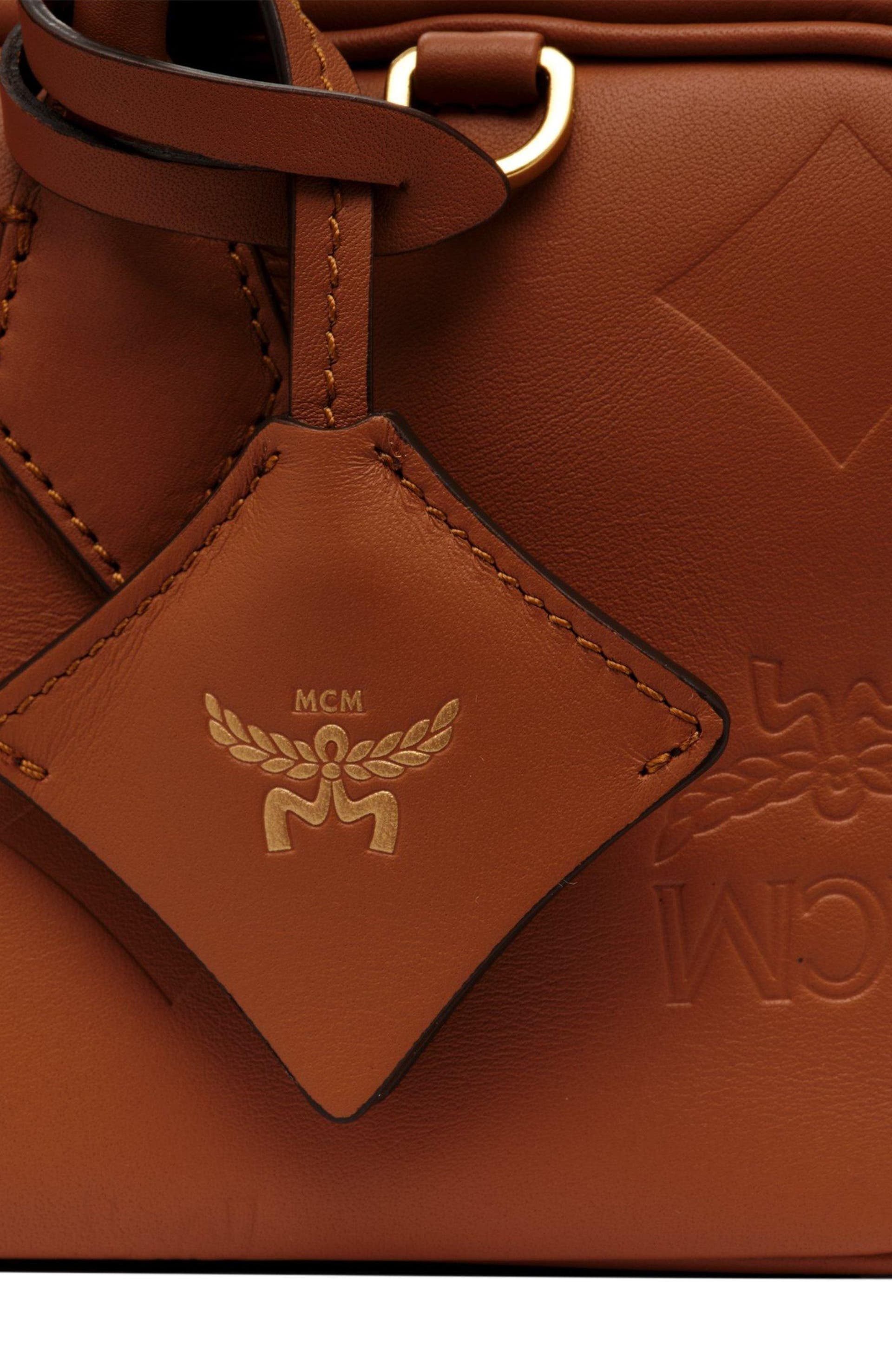 MCM Small Aren East West Shoulder Bag in Maxi Monogram Leather, Alternate, color, Mocha Bisque