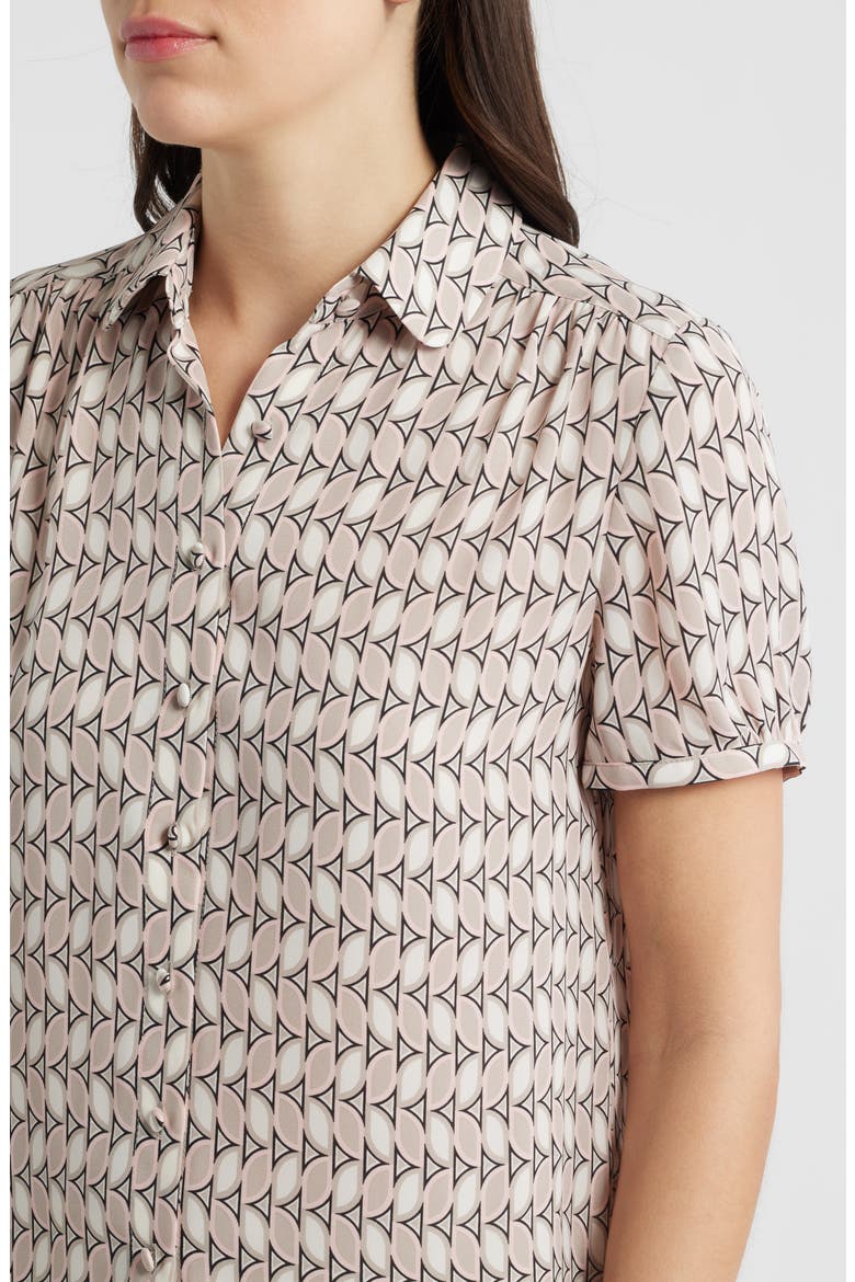 Shirred Short Sleeve Button-Up Shirt, Alternate, color, WHITE DOVE MULTI