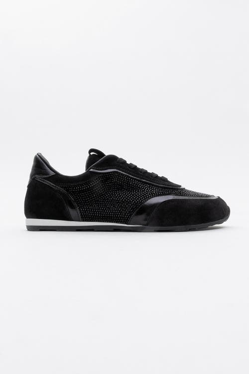 Forever & Always Shoes Bonia Rhinestone Suede Leather Sneakers In Black Suede Leather
