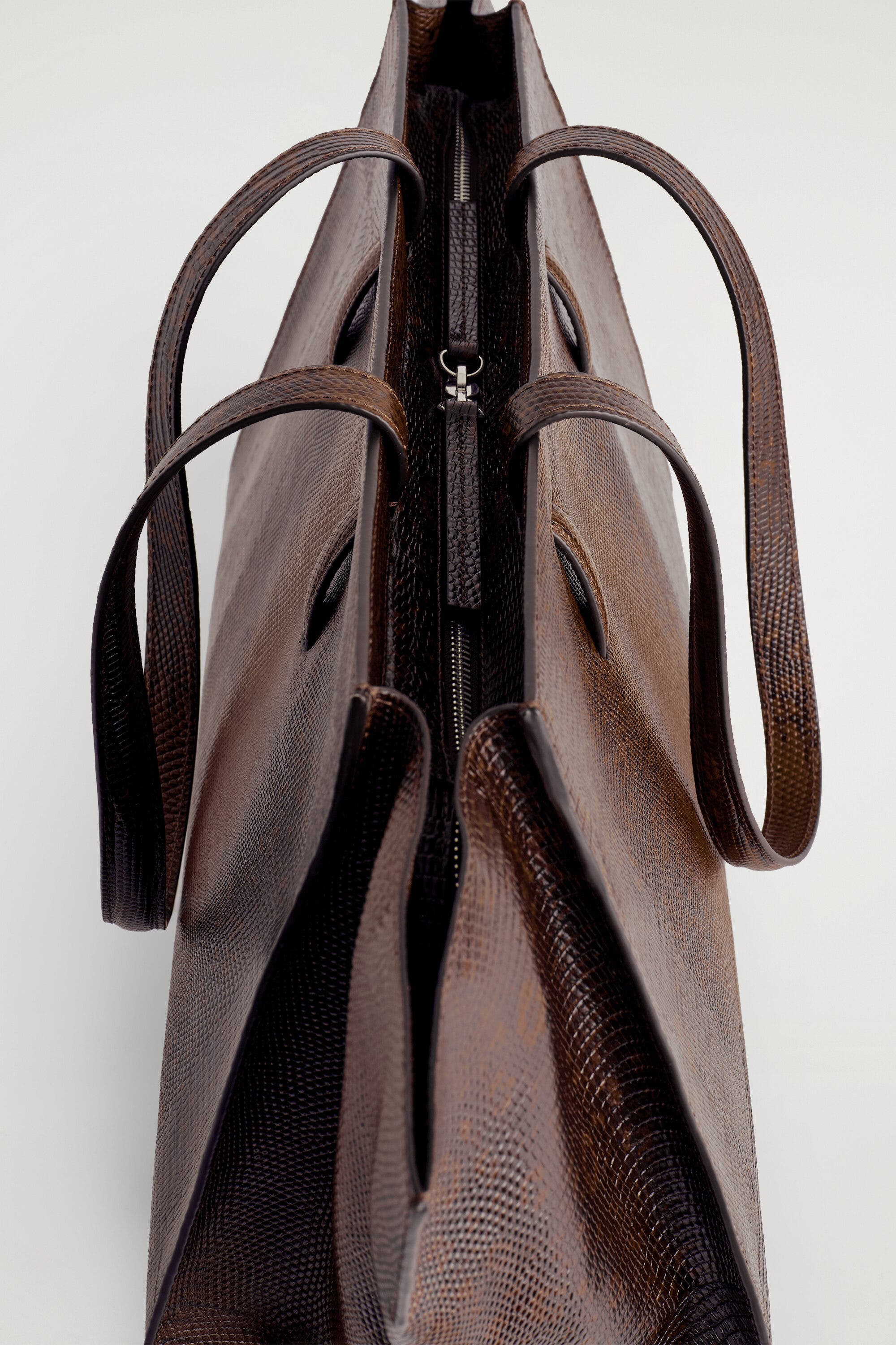 COS Monument Tote Bag - Leather, Alternate, color, Croc-Effect / Brown
