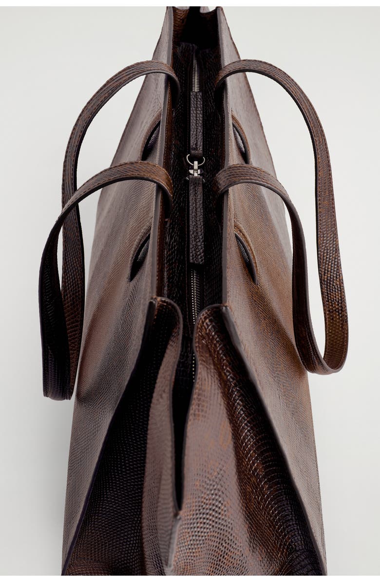 COS Monument Tote Bag - Leather, Alternate, color, Croc-Effect / Brown