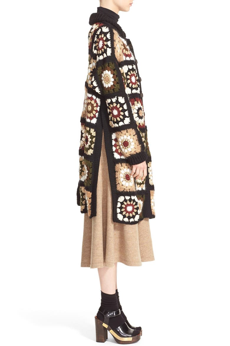 'Granny Square' Mixed Media Cardigan, Alternate, color, BLACK/ MULTI