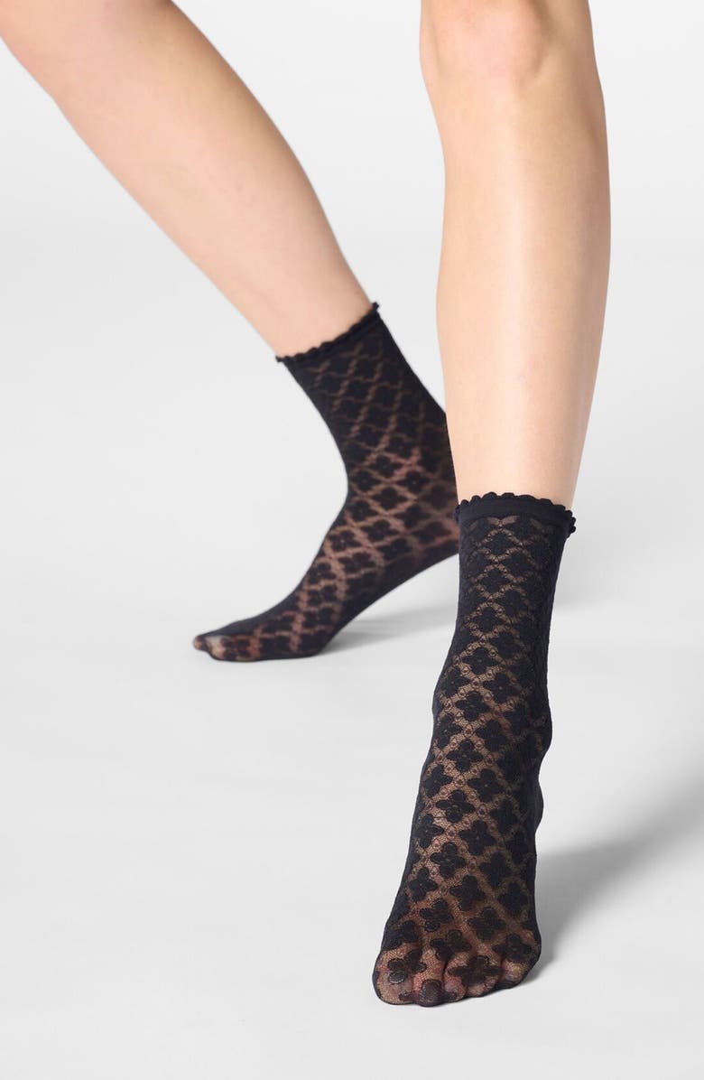 Oroblu Lace Crew Socks, Alternate, color, Black