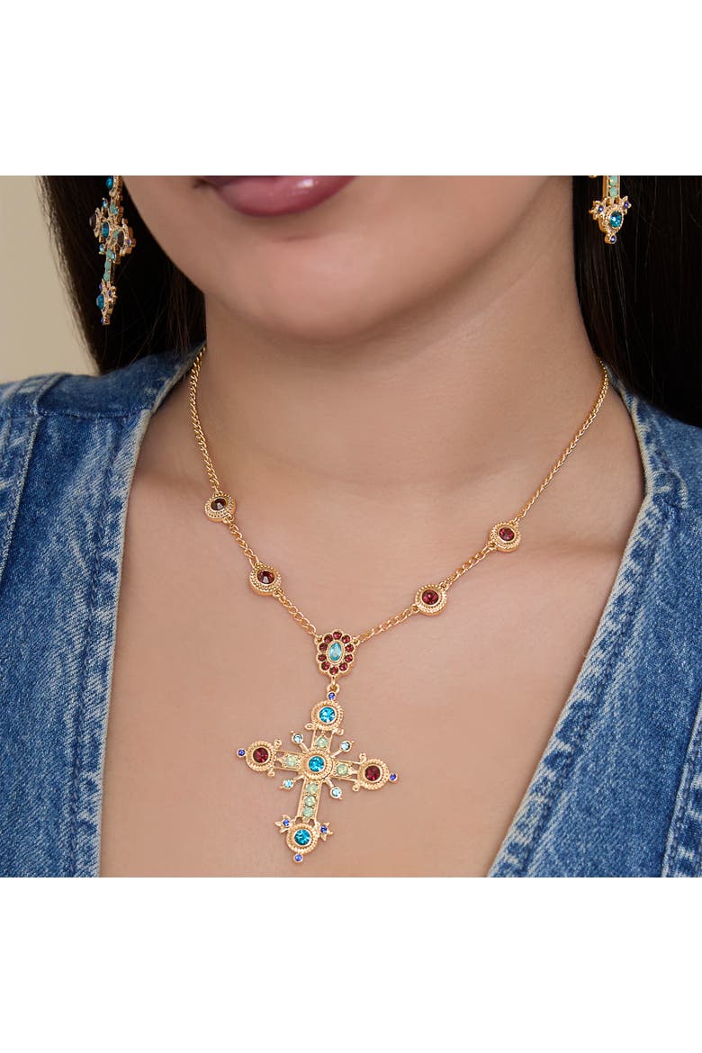 Crystal Gold-Tone Cross Pendant Necklace, Alternate, color, Gold