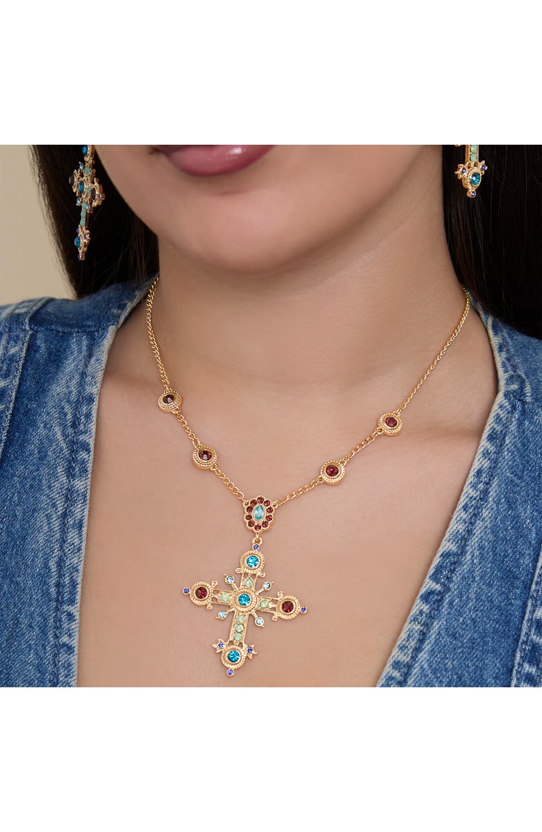 Jessica Simpson Crystal Gold-Tone Cross Pendant Necklace, Alternate, color, Gold