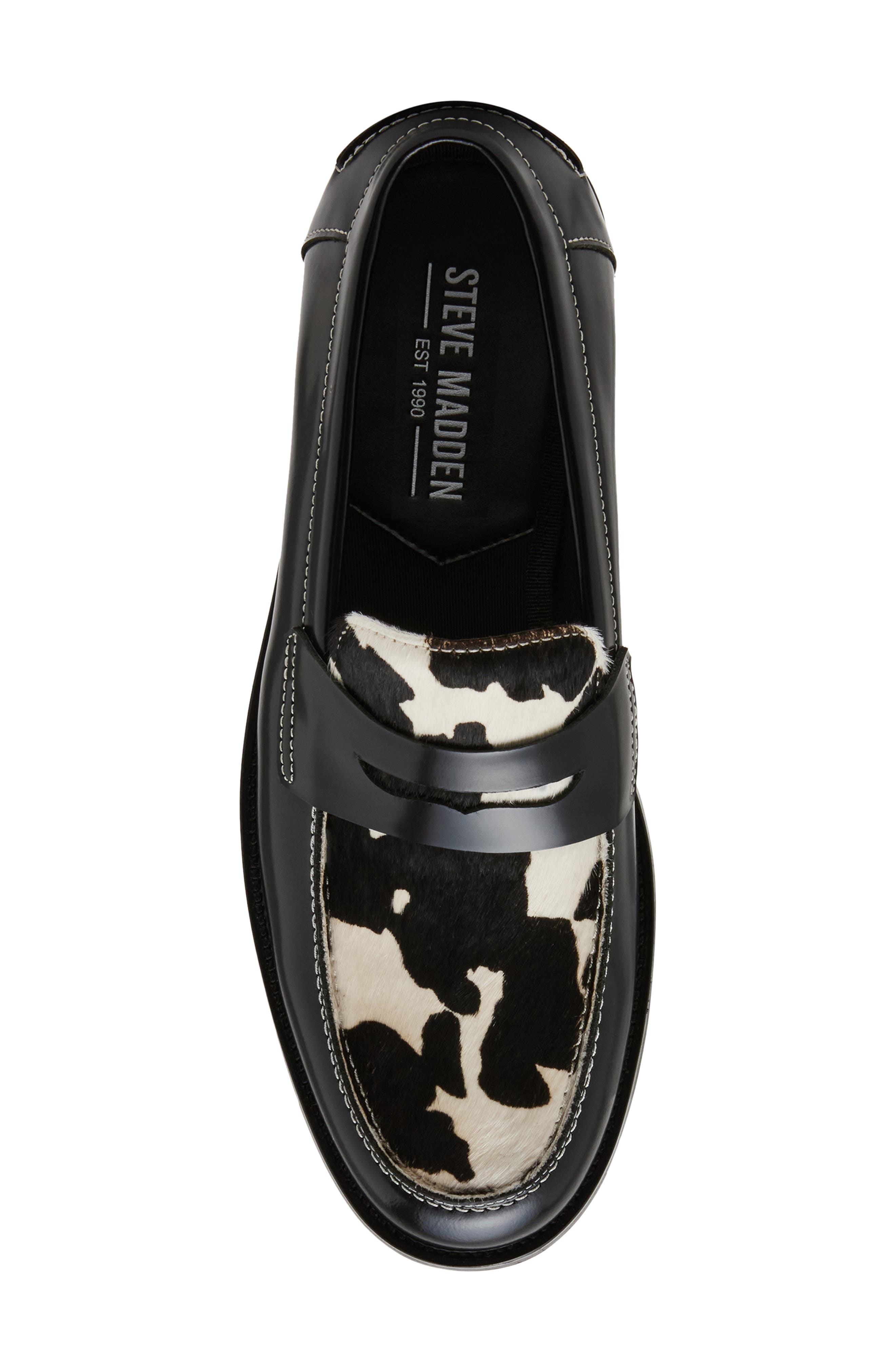 Natan Genuine Calf Hair Penny Loafer, Alternate, color, BLACK/ WHITE CALF HAIR