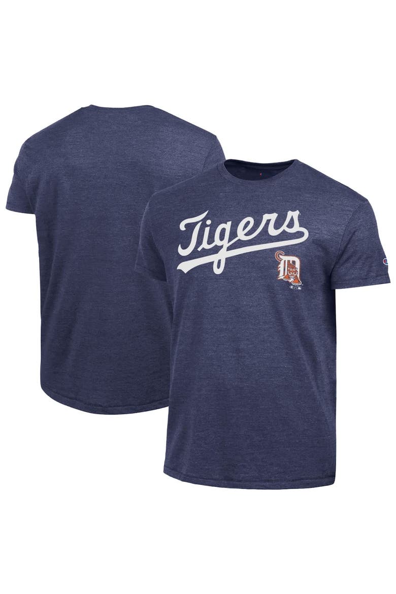 Men's Champion  Navy Detroit Tigers Cooperstown Wordmark Lockup Tri-Blend T-Shirt, Alternate, color, Navy