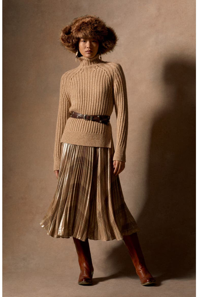 Rese Metallic Plaid Pleated Skirt, Alternate, color, TAN MULTI PLAID