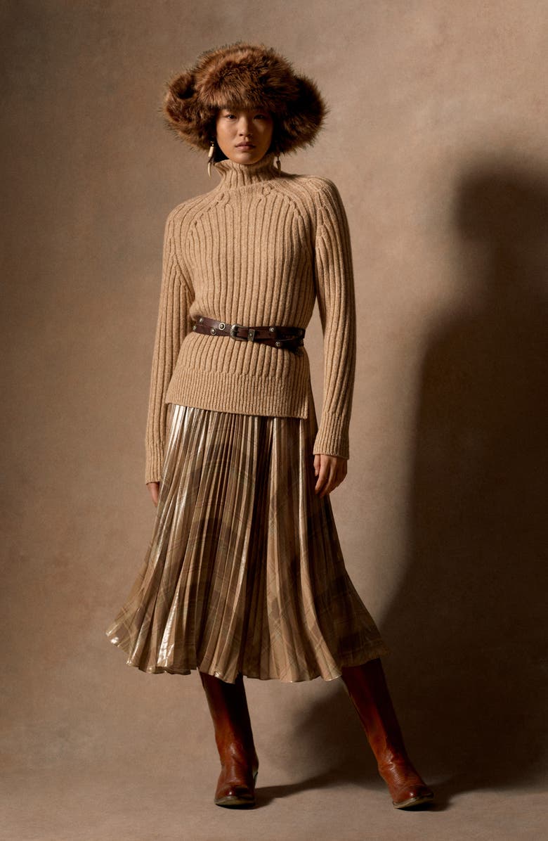 Polo Ralph Lauren Rese Metallic Plaid Pleated Skirt, Alternate, color, 