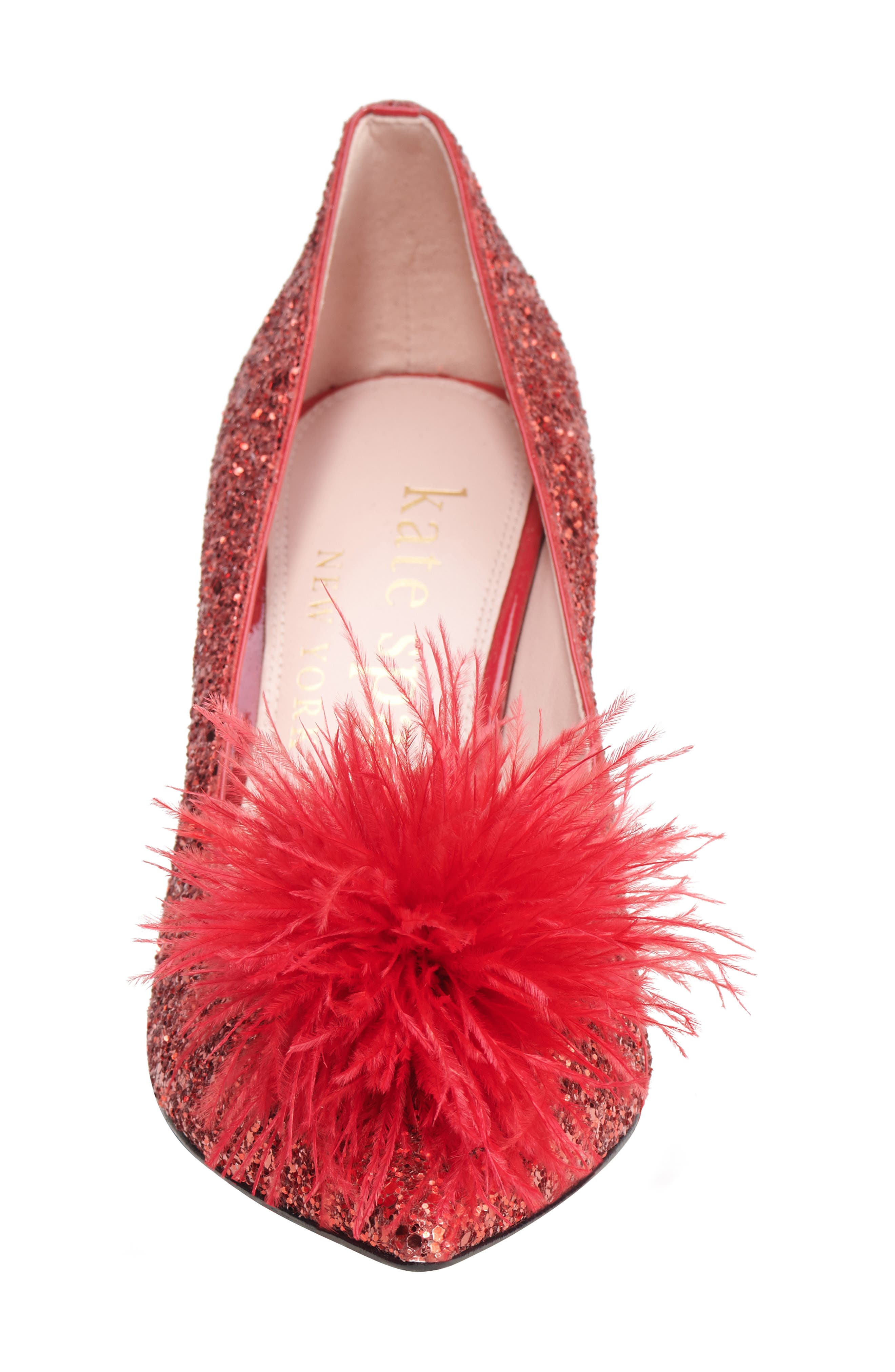 Kate Spade New York marabou pointed toe pump, Alternate, color, Engine Red
