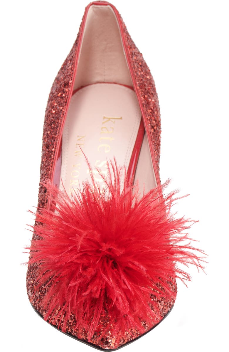 Kate Spade New York marabou pointed toe pump, Alternate, color, Engine Red
