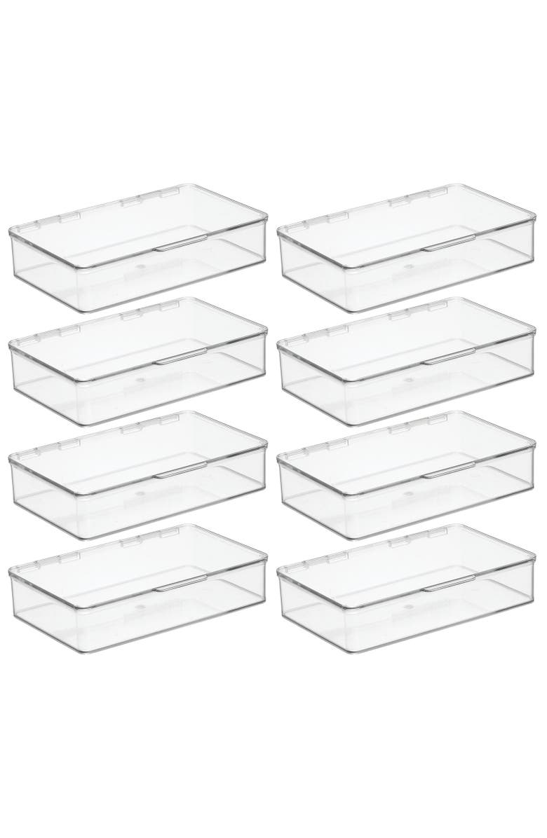 mDesign Plastic Bath Stacking Storage Organizer Box, Hinged Lid, 8 Pack, Alternate, color,