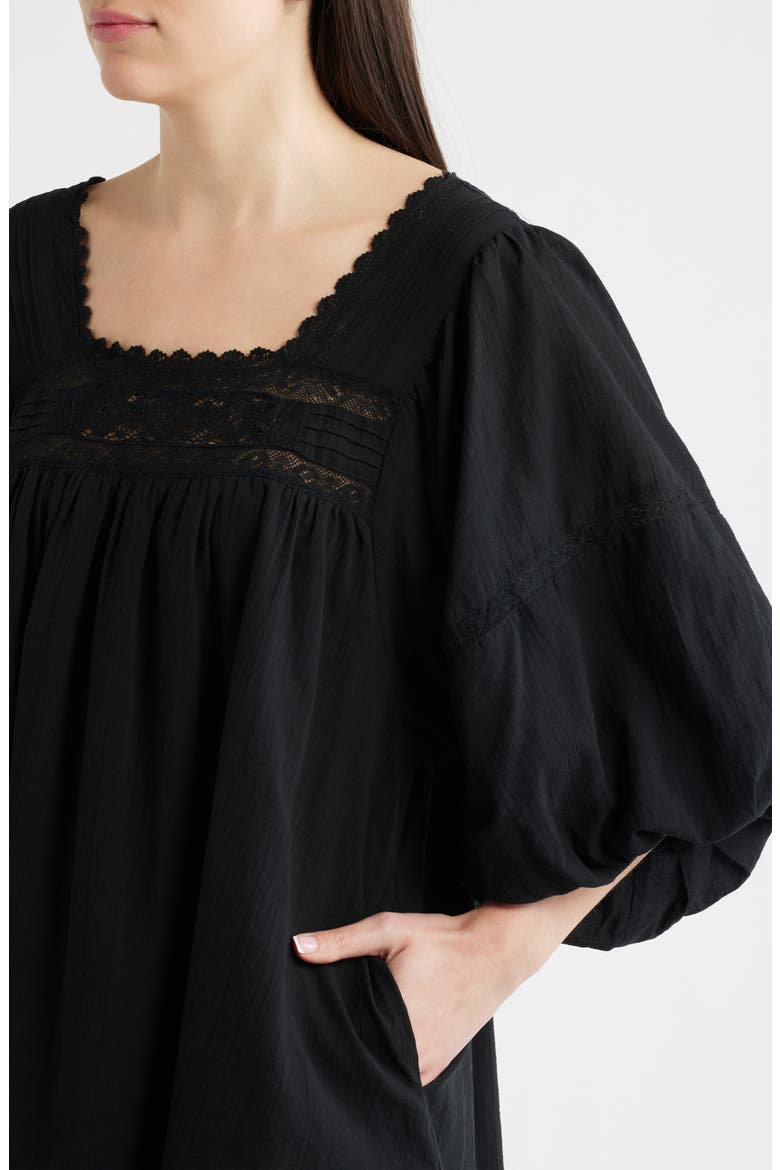 Lorelei Puff Sleeve Cotton Shift Dress, Alternate, color, NOIR
