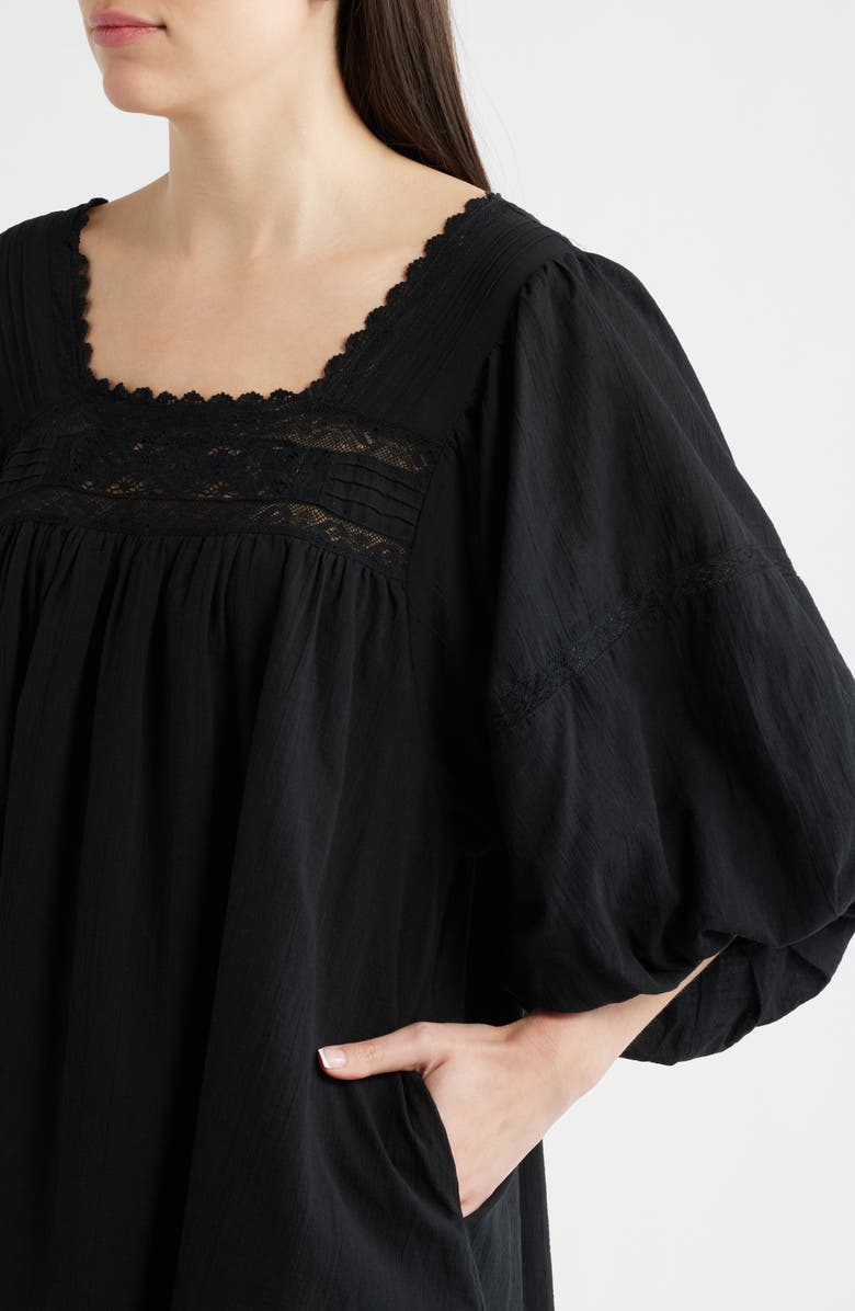 FRNCH Lorelei Puff Sleeve Cotton Shift Dress, Alternate, color, Noir