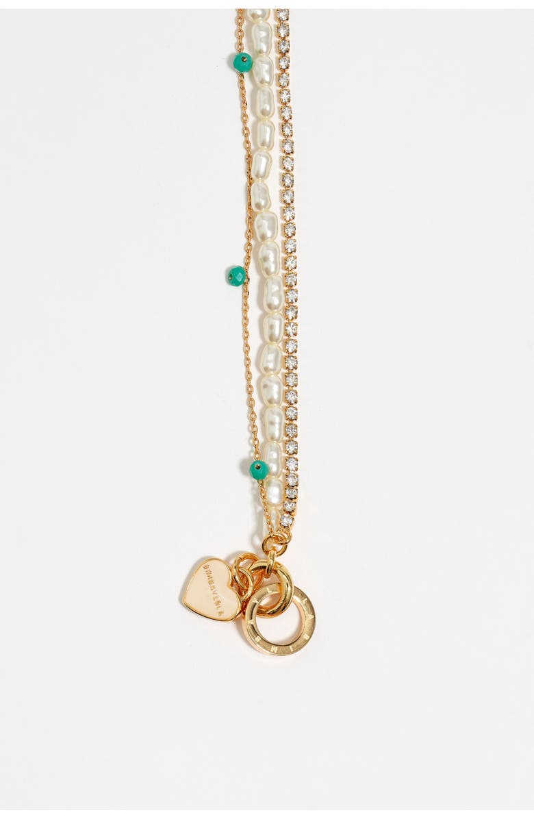 Bimba y Lola Chain And Pearl Heart Logo Double-Layer Bracelet, Alternate, color, Pearl