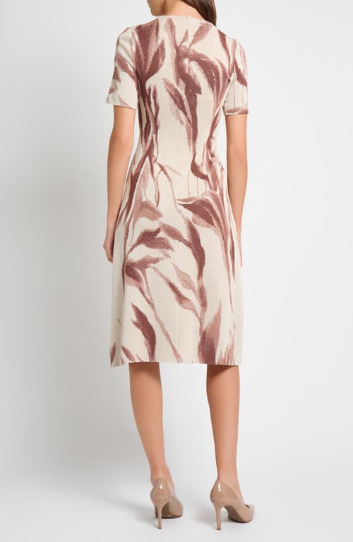 Misook A-line Botanical Jacquard Soft Knit Midi Dress In Brown