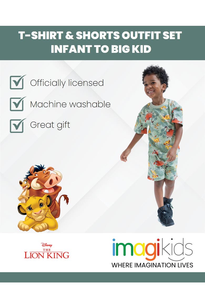 Lion King 2-Piece T-Shirt and Shorts Set, Alternate, color, Sage Green Simba