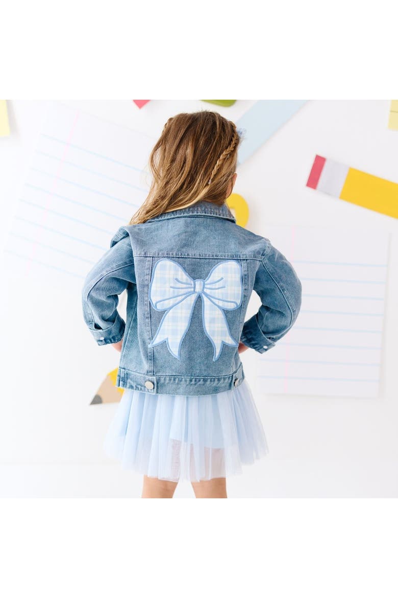 Blue Plaid Bow Patch Denim Jacket, Alternate, color, Denim